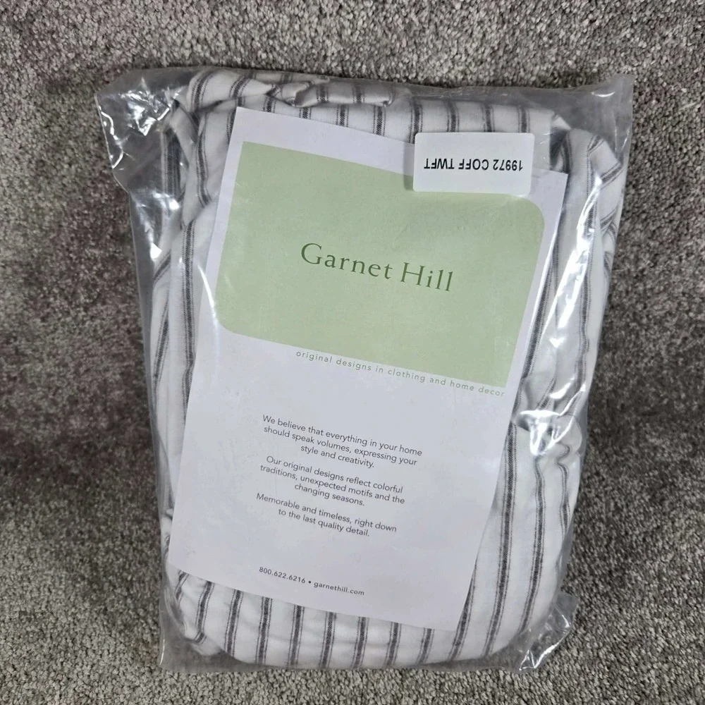 Garnet Hill Twin Fitted Sheet Flannel Sheet Paintbrush Ticking Stripe Coffee